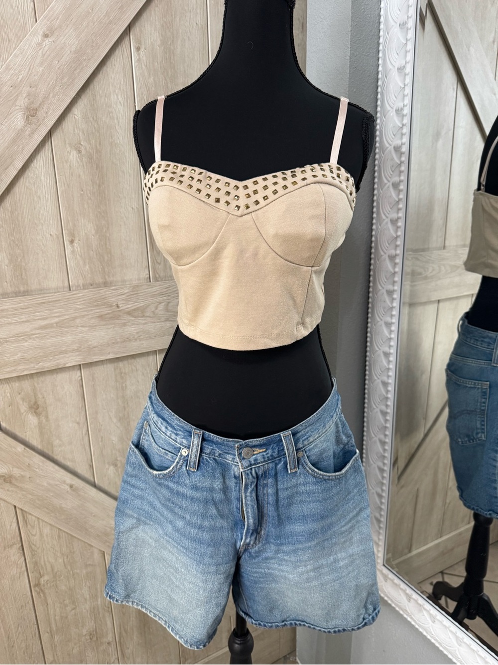 Y2K Body Central Studded Sweetheart Bustier Crop Top - Large